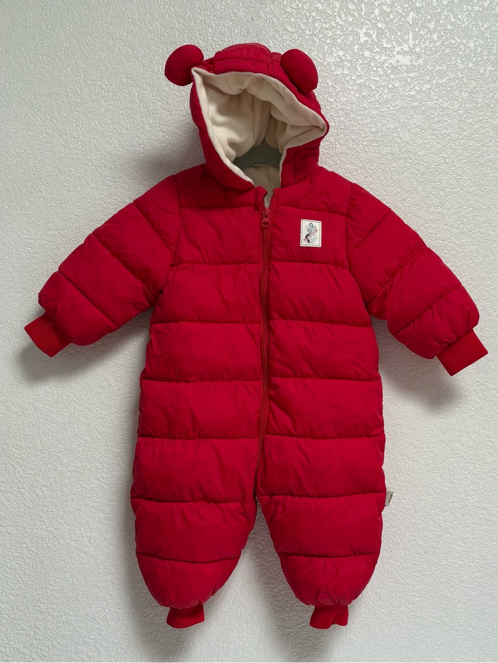 Kids Red Puffer One-Piece Snowsuit with Hood